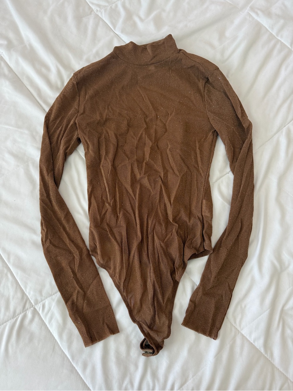 superdown Brown Ribbed Long Sleeve Bodysuit